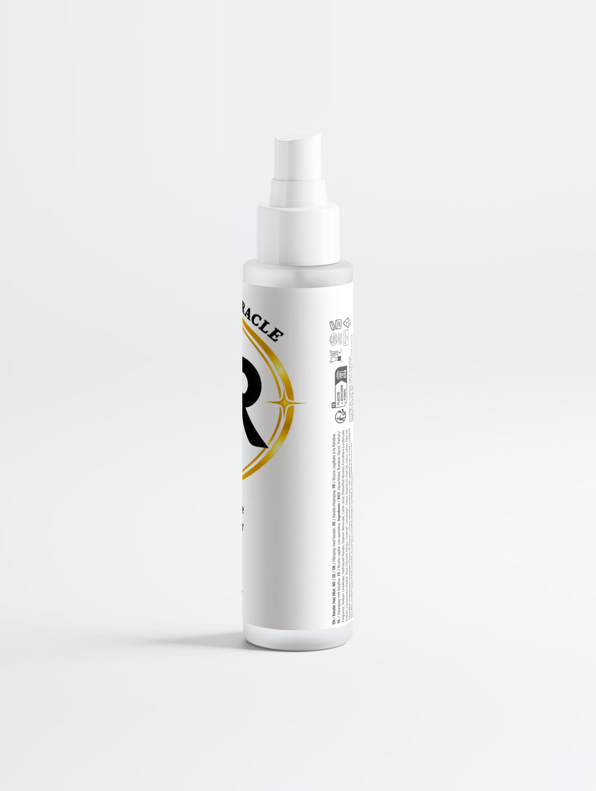 Rashel Miracle Keratin Shine Leave-In Hair Mist Spray bottle, back label view