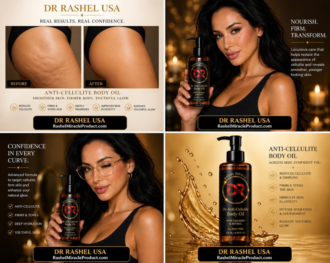 Rashel Miracle Products Glow & Firm Duo skincare bundle with anti-aging cream and serum for face and body.