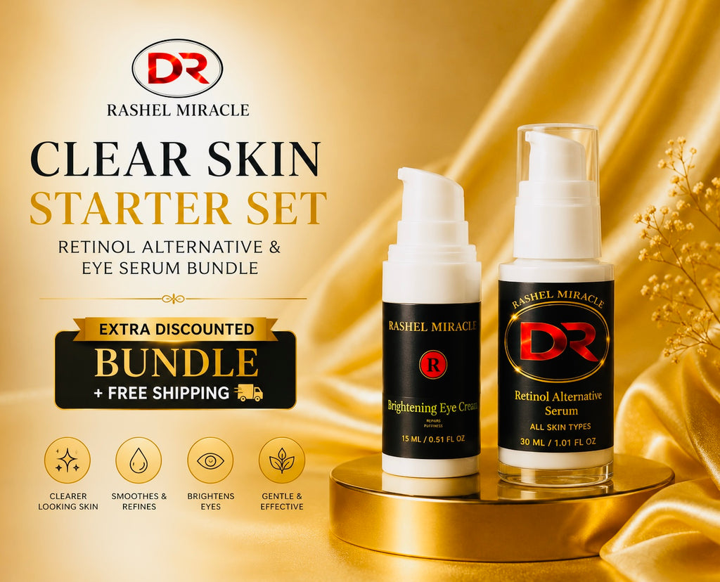 Rashel Miracle Products Clear Skin Starter Set with retinol alternative and eye serum in a skincare bundle.