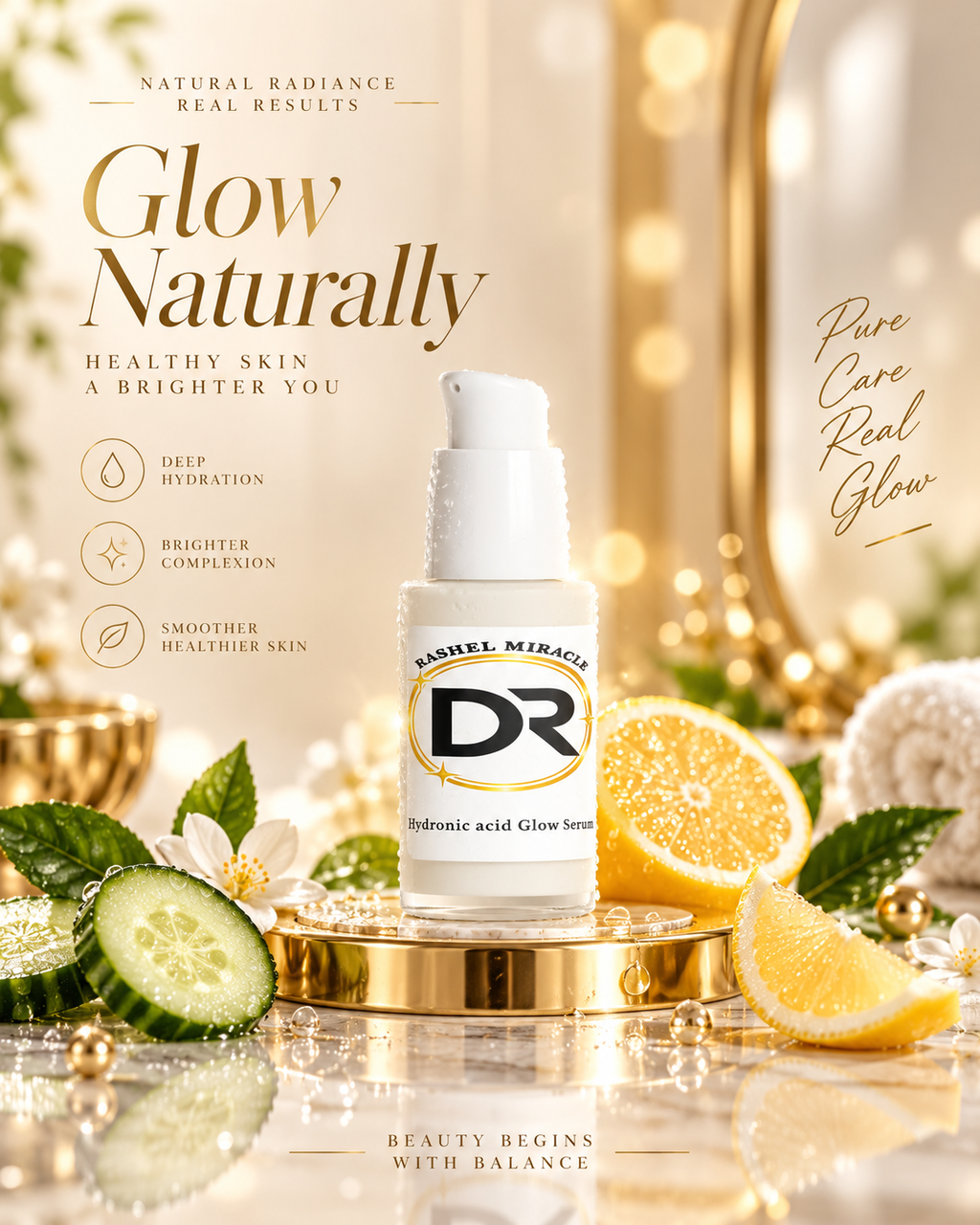 Rashel Miracle Hyaluronic Acid Lifting Serum bottle with elegant gold packaging design