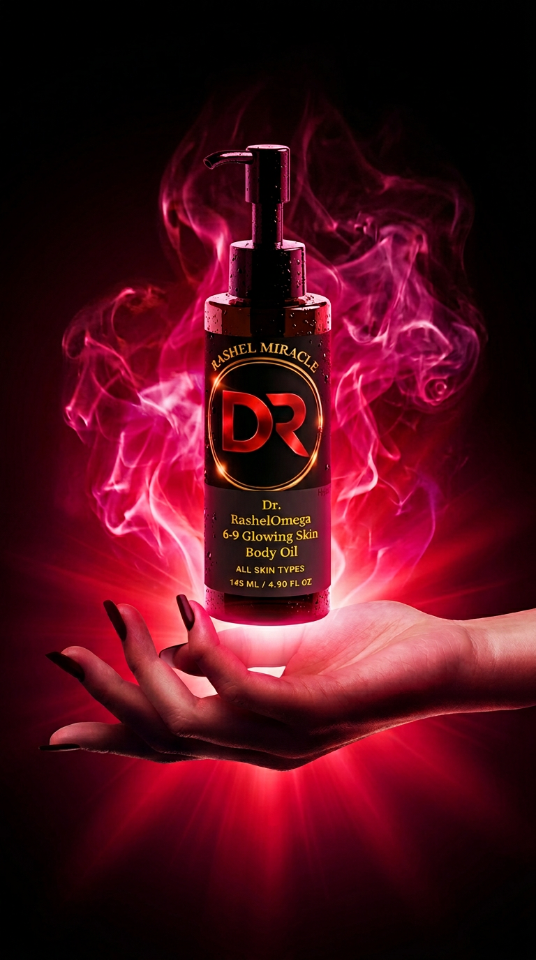 Rashel Miracle Omega 6-9 Glowing Skin Anti-Cellulite Body Oil bottle with applicator for smooth, radiant skin.